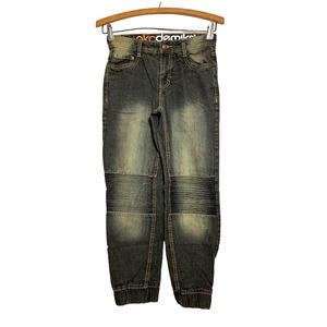 Boys Akademiks Bleach Wash Crumple Stitch Denim Jogger Jeans Green Size 10